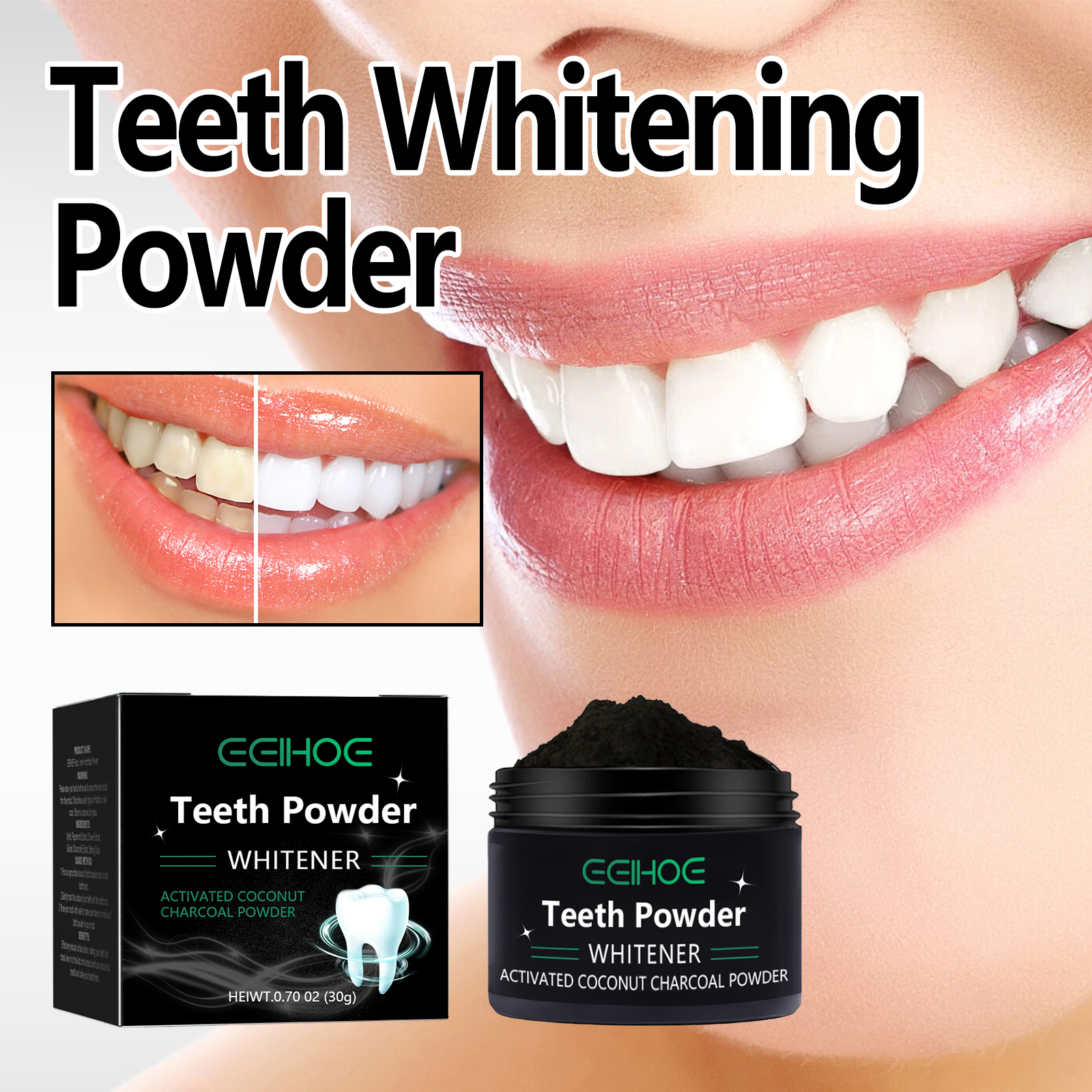 Teeth Whitening With Coconut Oil - Activated Coconut Charcoal Tooth Powder Remove