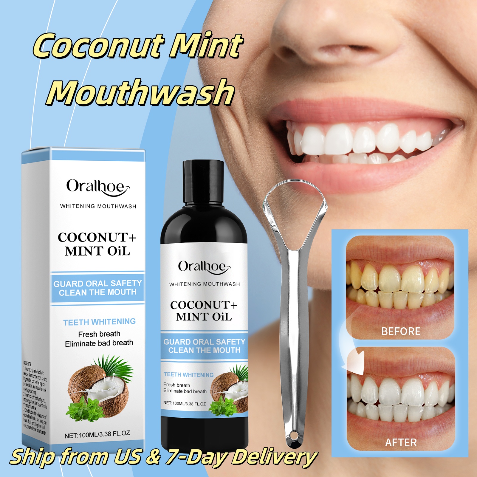 Teeth Whitening With Coconut Oil - Coconut Mint Pulling Oil Mouthwash Alcohol-free