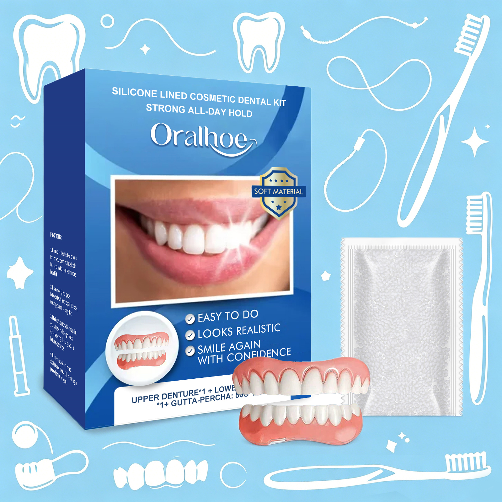 Teeth Whitening Instant - Silicone Lined Cosmetic Dental Kit Upper