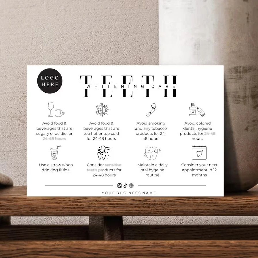 Teeth Whitening After Care - Custom Teeth Whitening Aftercare Instruction Cards
