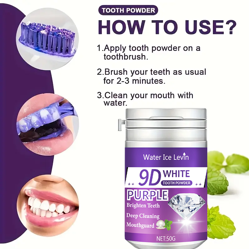 9D White Purple Toothpowder. B - огляд і ціна Teeth Whitening Instant